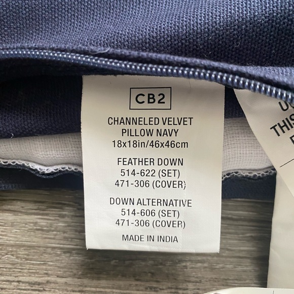 CB2 Channel Navy Velvet Throw Pillow Cover - Picture 3 of 3